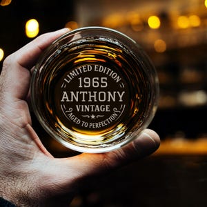 Custom 60th Birthday Whiskey Glass - Personalized Aged to Perfection Rock Glass Gift for Dad Grandpa Men Vintage Engraved Milestone Gift