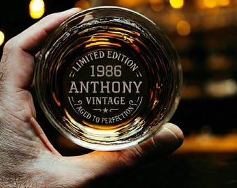 Personalized 40th Birthday Whiskey Glass - Engraved Vintage Gift