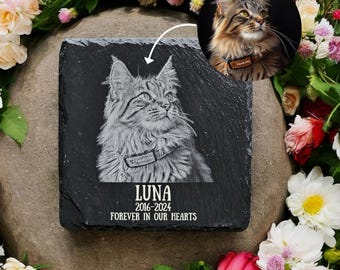 Personalized Pet Memorial Stone – Custom Dog, Cat, or Pet Headstone, Laser Engraved Slate Plaque for Garden or Grave, Custom Keepsake Gift