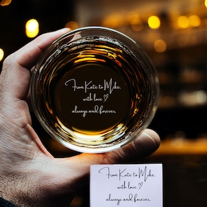 Crystal Whiskey Glass with Custom Handwriting Engraving – Secret Message on Bottom, Gift for Him, Dad, Husband, 11oz Rocks Glass