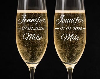 Champagne Glasses Wedding Gift, Personalized Flutes Set of 2, Custom Engraved Mr and Mrs Toasting Glasses for Bride Groom