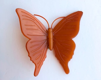 Vintage Butterfly Designer Pin Brooch Signed KD Denmark In Caramel Colour