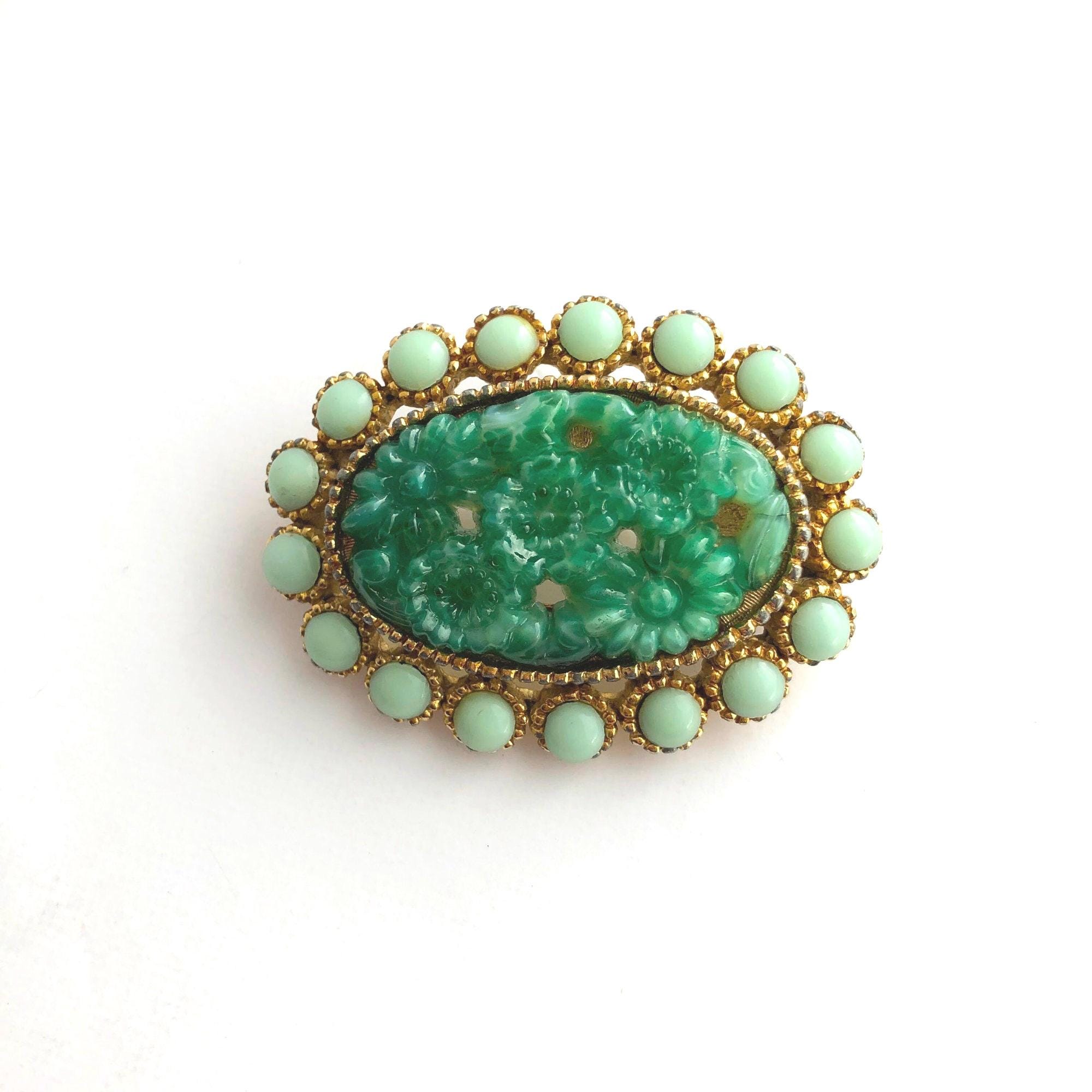 Broche Vintage Or Et Turquoise - Cabochon Cristal, Motif Sphinx 1872, Parfait état