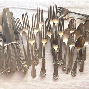 Vintage Silverplate Flatware 28 piece mixed lot knives forks spoons