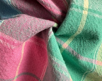 Vintage cotton woven tablecloth pastels plaid 62” x 48” Decor linens collage Crafts supplies cloth