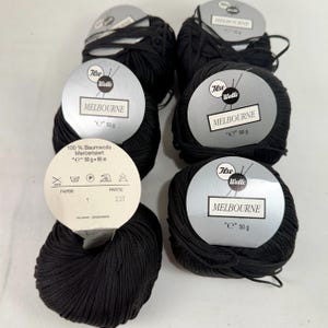 6 balls black mercerized (polished) cotton yarn Melbourne by Isle Wolle, Sassenberg Germany fiber art 95 M per skein crochet knit macrame