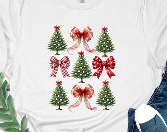 Coquette Bow Christmas Tree T-Shirt: Girly Holiday Tee