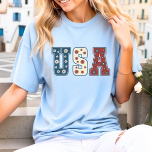 USA Floral Flowers Shirt4th of July  Shirt  Independence day shirt USA Flag Shirt American shirt