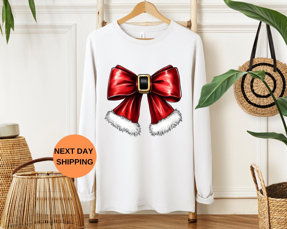Christmas Long Sleeve For Mom With Coquette Bow, Cute Holiday Long Sleeve, Mom Gift Long Sleeve, Christmas Long Sleeve, Xmas Gift,
