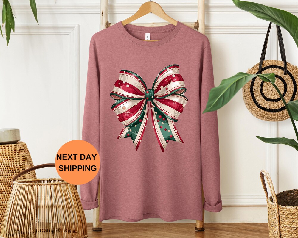 Christmas Long Sleeve For Mom With Coquette Bow, Cute Holiday Long Sleeve, Mom Gift Long Sleeve, Christmas Long Sleeve, Tis The Season,