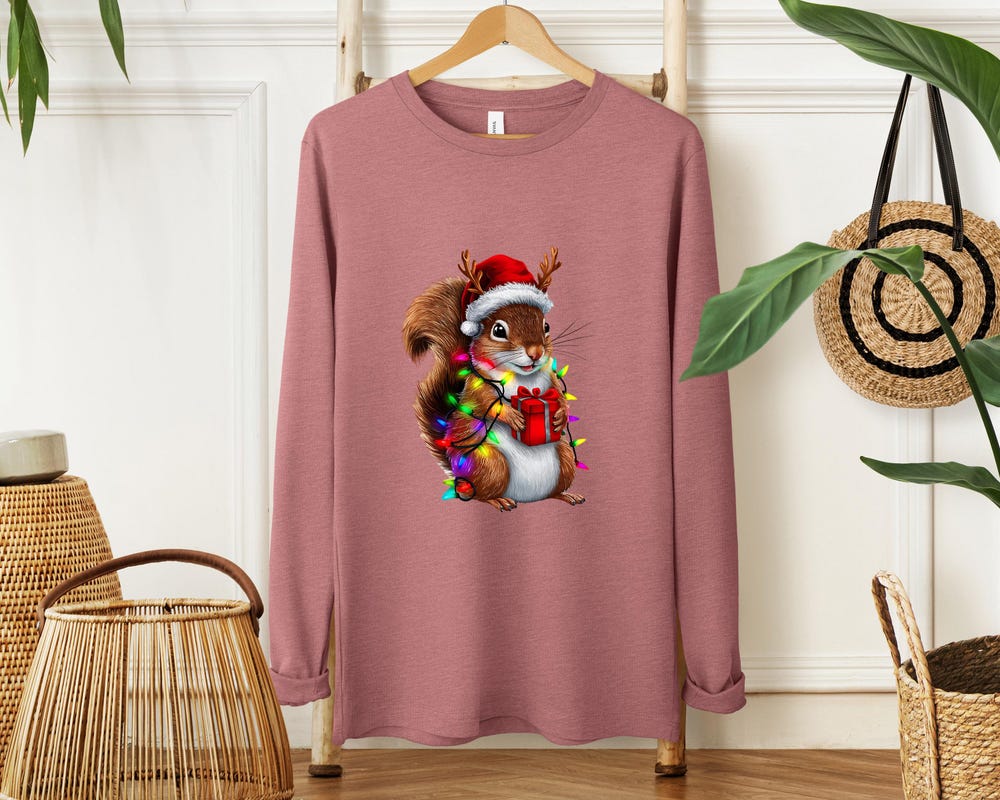 Squirrel Christmas Lights Long Sleeve, Xmas Party Long Sleeve, Christmas Outfit, Christmas Lights Ls, Cute Squirrel Long Sleeve, Winter