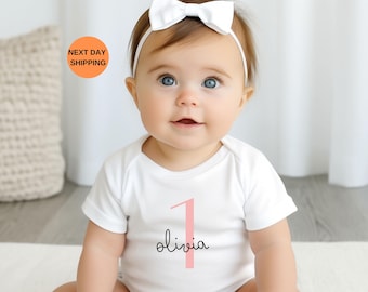 Personalized First Birthday Baby Bodysuit, Custom Name Outfit