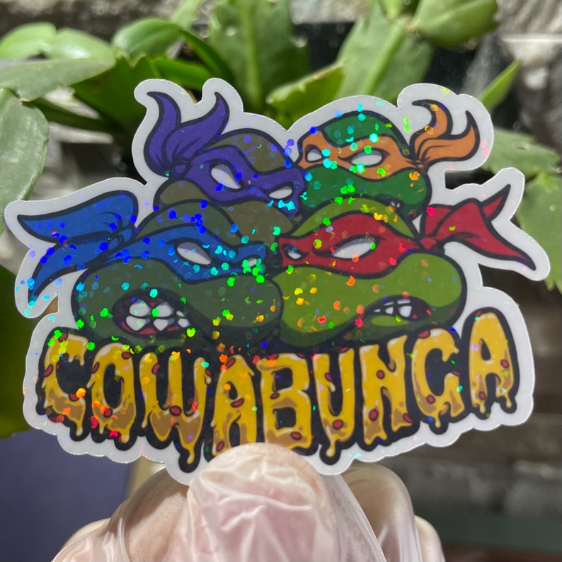 Sticker / Autocollant Tortue Ninja Cowabunga Fond blanc / Effet holographique image 2