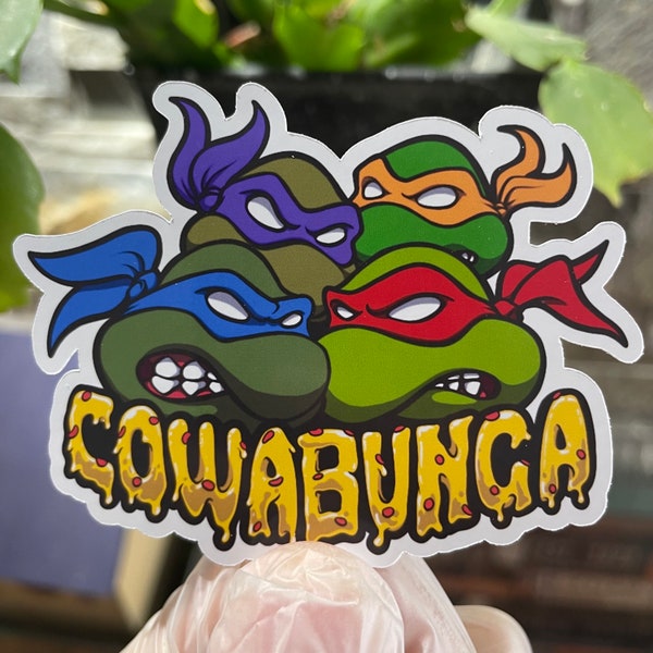 Sticker / Autocollant Tortue Ninja Cowabunga - Fond blanc / Effet holographique