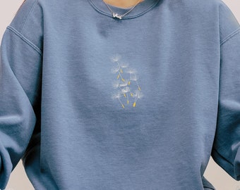 Sudadera con diente de león bordado, suéter con diente de león natural, sudadera con bordado floral, suéter con flor de diente de león, sudadera con colores cómodos