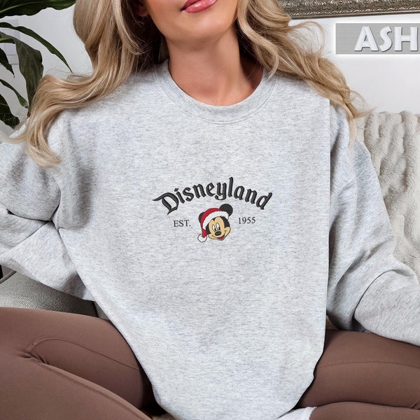 Embroidered Disneyland Est 1955 Sweatshirt, Mickey Christmas Crewneck, Disney Ears Christmas Sweater, Disney Family Christmas Sweatshirt