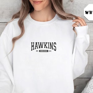 Embroidered Hawkins Indiana 2024 Sweatshirt, Hawkins Indiana Sweater, Hawkins Class of 1985, Hawkins High School Crewneck, Hawkins Stranger