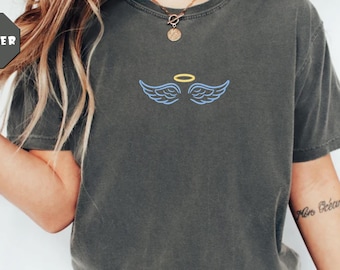 Embroidered Halo Wings Shirt, Angel Shirt for Women, Angel T-Shirt, Angel on Earth Shirt, Wings Shirt, Women's Fashion, Women's Top