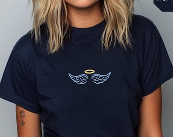 Embroidered Halo Wings Shirt, Angel Shirt for Women, Angel T-Shirt, Angel on Earth Shirt, Wings Shirt, Women's Fashion, Women's Top