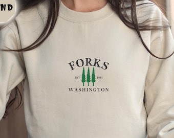 Embroidered Washington City of Forks Sweatshirt, Washington Crewneck, City of Forks Sweater, States and Citie, Night Time Sweatshirt