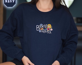 Embroidered Lizzie McGuire Booked & Busy Sweatshirt, Disney Family Matching Sweat, WDW Disneyland Trip Outfits, Cartoon Lizzie McGuire Sweat