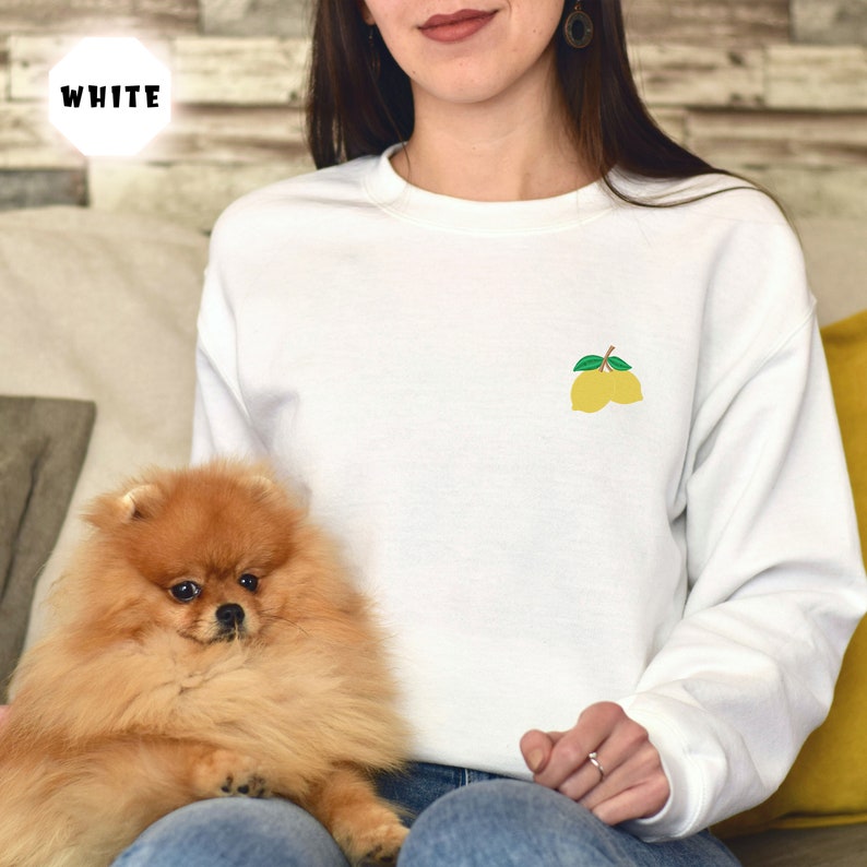 Embroidered Cute Fruit Lemon Pocket Sweatshirt, Super Fun Lemon Shirt ...