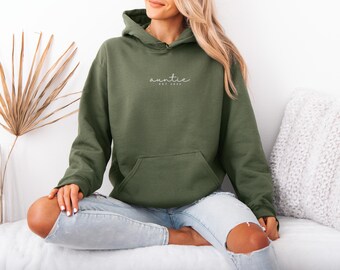 Auntie Est 2025 Embroidered Hoodie, Auntie Est Custom Hoodie, Personalized Auntie Hoodie, Custom Auntie Hoodie, 2025 Auntie Hoodie