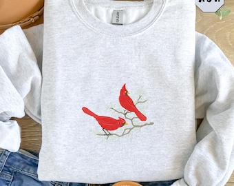 Embroidered Birds Sweatshirt, Bird Lover Sweat, Birds and Nature Sweater, Birds Pattern Sweater, Cute Birds Sweat, Birds on Branch Sweat