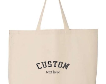 Embroidered Custom Text Tote Bag, Minimal Monogram Bag, Your Text Here Bag, Custom Text Bag, Personalized Monogram Bag