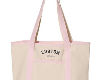 Embroidered Custom Text Deluxe Tote Bag, Minimal Monogram Bag, Your Text Here Bag, Custom Text Bag, Personalized Monogram Bag