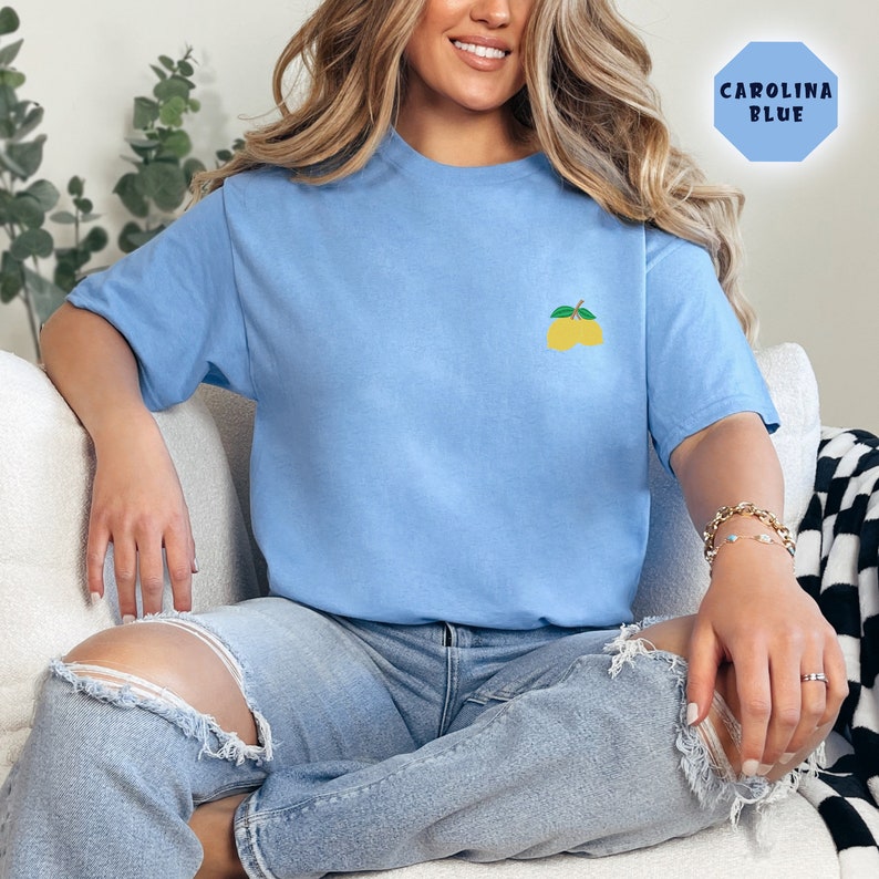 Embroidered Cute Fruit Lemon Pocket Sweatshirt, Super Fun Lemon Shirt ...