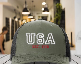 Embroidered USA Est 1776 Richardson Hat, Aesthetic America Lover Cap, USA Hat, United States Of America Cap, Patriotic Hat