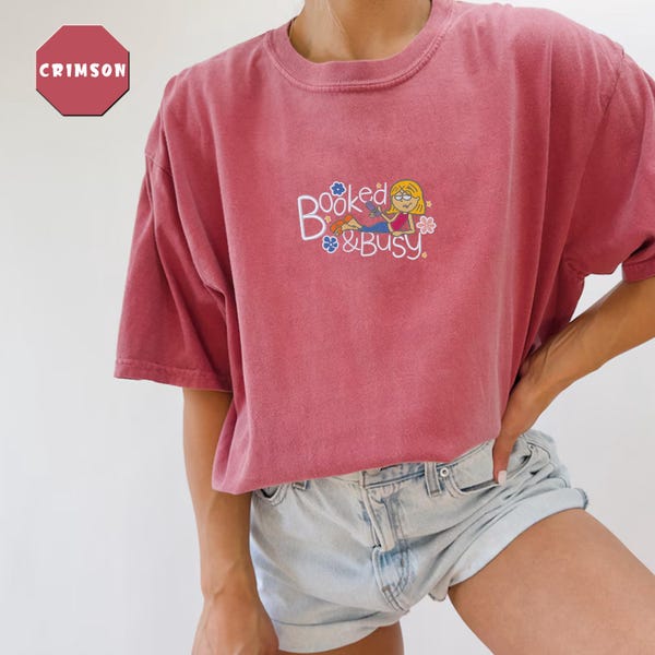 Embroidered Lizzie McGuire Booked & Busy T-Shirt, Disney Family Matching Shirt, Cartoon Lizzie McGuire Shirt, Comfort Colors Tee