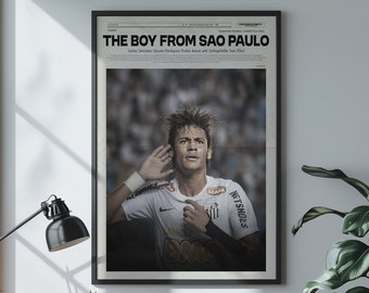 Vintage Neymar Jr. Poster, sofortiger Download, Brasilien Kunst, Geschenk für Fußballfans, Fußball Wandkunst