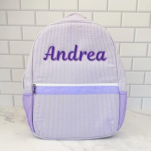 Custom Seersucker Backpack, Personalized Name Embroidery, Toddler Bag, Insulated Interior