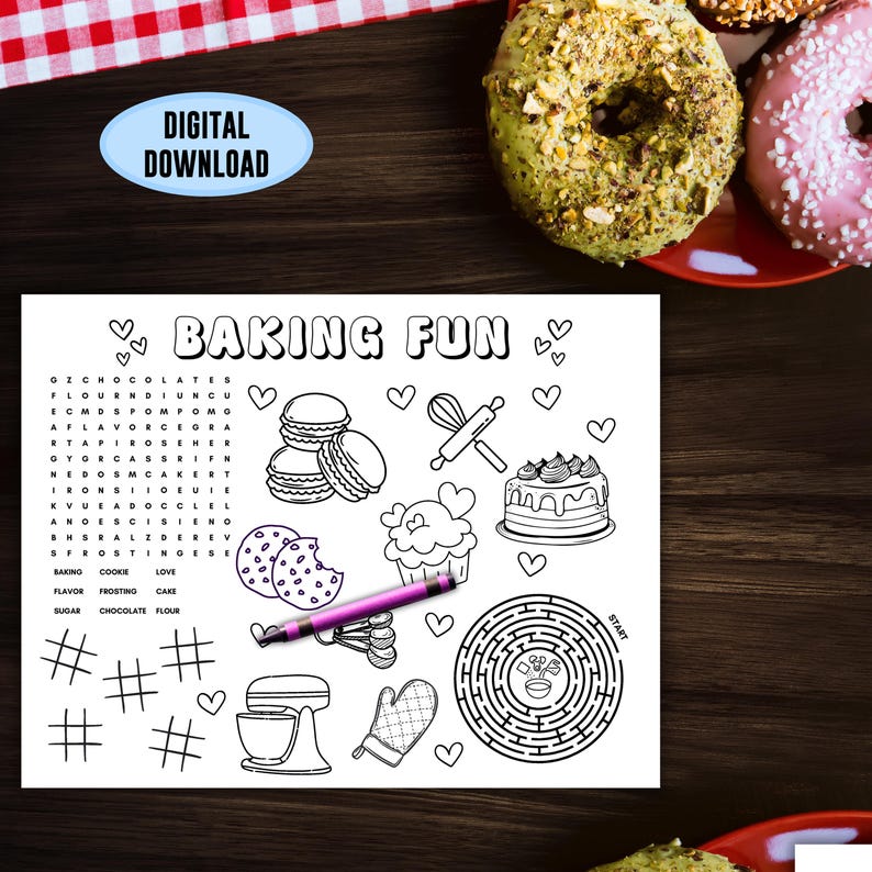 Baking Coloring Placemat Sheet, Bake Sale Kid Coloring Activity, Party ...