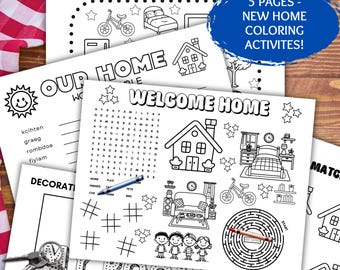 New home coloring page bundle, Realtor waiting room printable game, housewarming party digital kid activities, new condo or apartment gift