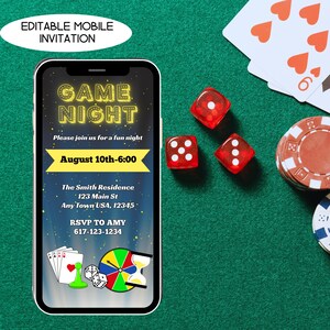 Game Night mobile editable invitation, customized phone family party invite gift, friend housewarming cards trivia party text social post,
