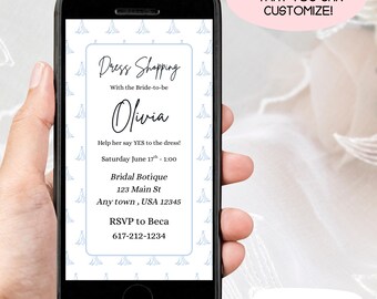 Wedding Dress Shopping mobile editable invitation, customized phone bridesmaids invite, say yes to the dress text social post, bride to be