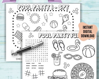Pool Party Coloring Sheets: Kids Summer Activity Bundle (Digital Print)