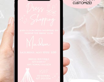 Wedding Dress Shopping mobile editable invitation, customized phone bridal party invite, say yes to the dress text social post, bride to be