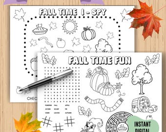 Fall Activity Sheets Bundle, Halloween Coloring, I-Spy Game (Digital Download)