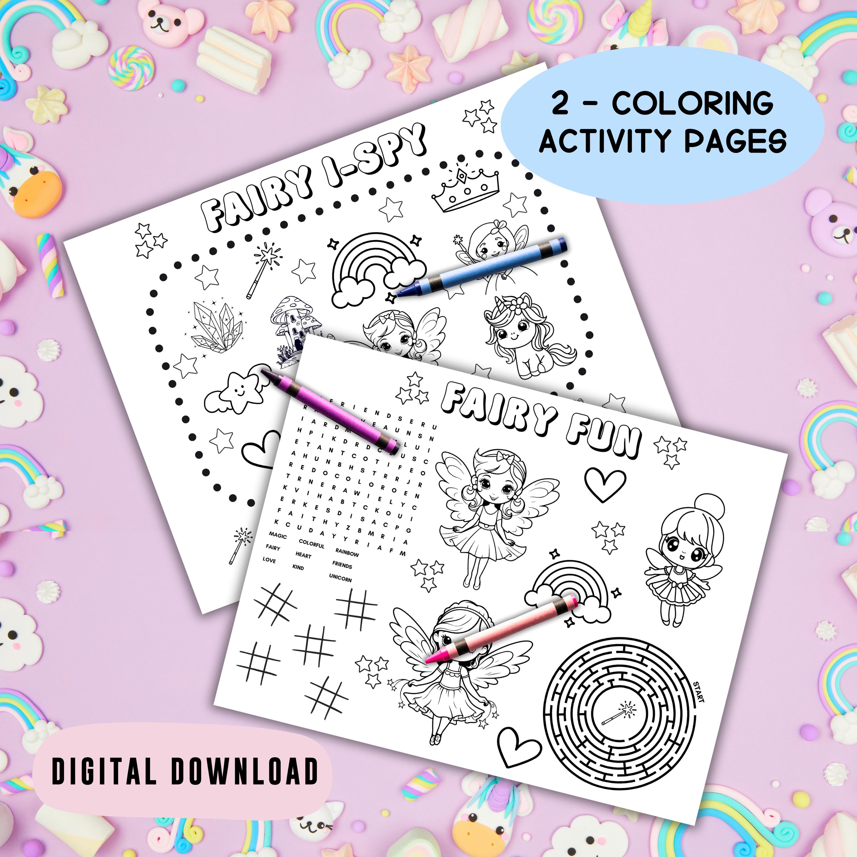 Fairy Coloring Pages, Girl Birthday Activity Sheet, Kids Party Favor ...