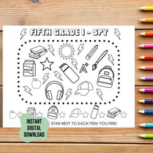 Fifth Grade Coloring Activity Sheets, Printable Welcome Game, Kids 5th ...