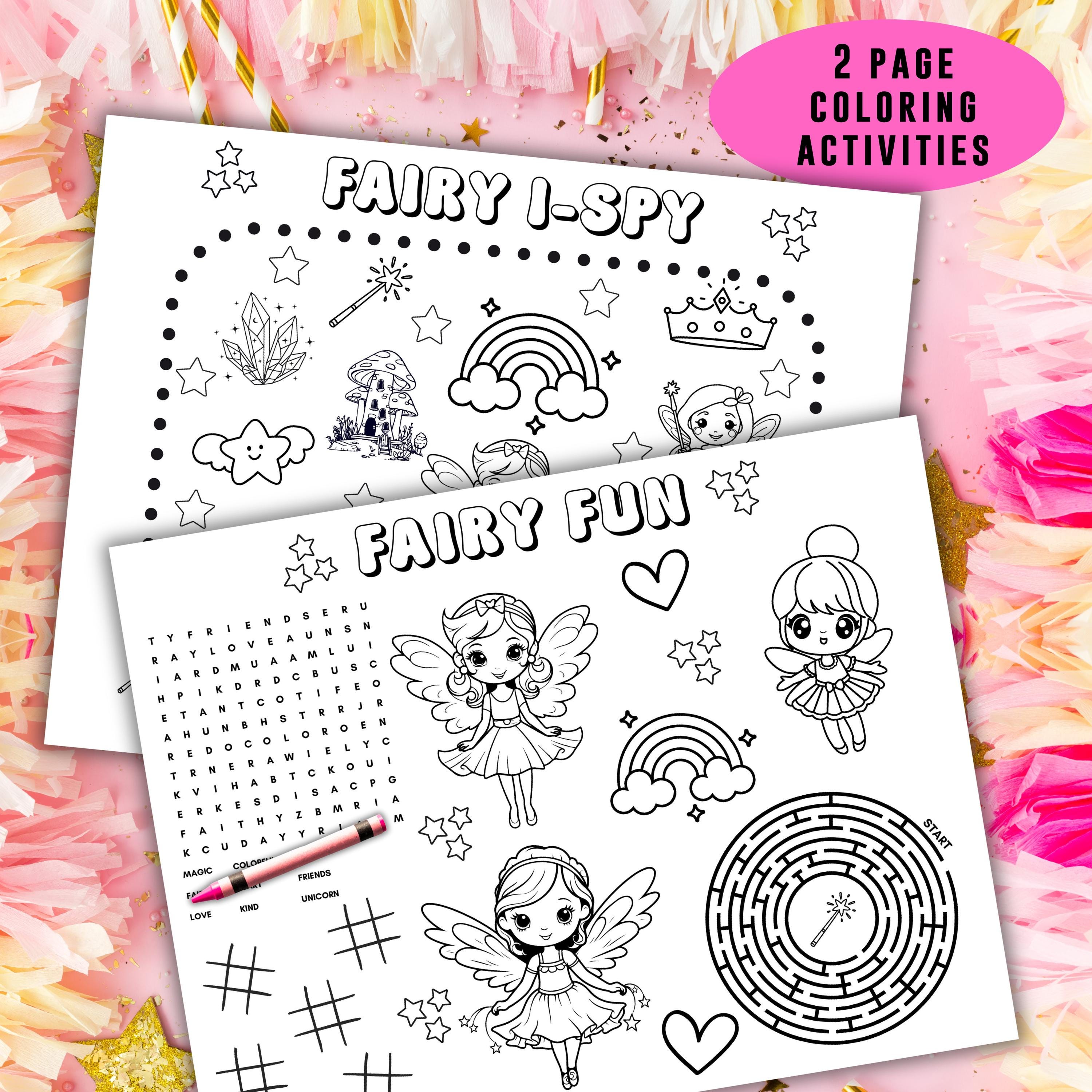 Fairy Coloring Pages, Girl Birthday Activity Sheet, Kids Party Favor ...