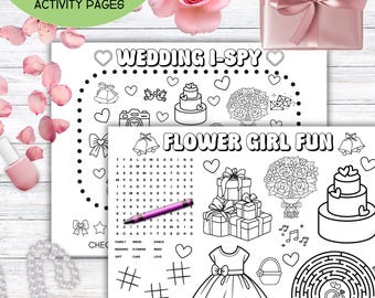 Flower girl coloring gift, wedding shower favor idea, printable bridal party proposal, kid activity page, bridesmaid children table game,