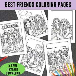 Best Friends coloring page gift, adult color sheet, printable BFF bestie gift, girl night relaxing activity bundle, cartoon instant download