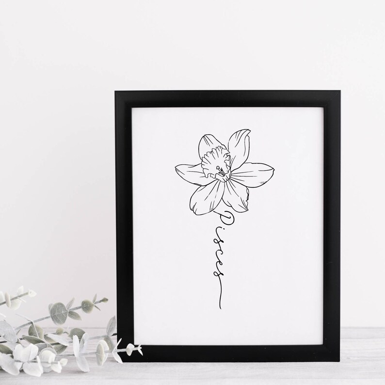 Daffodil Zodiac Pisces March Birth Flower PRINTABLE Digital Wall Art