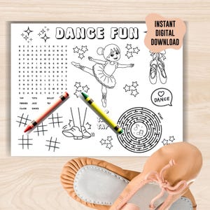 Dance class activity sheet, ballet & tap kid team building digital download, tic tac dancing coloring game, competition practice word search