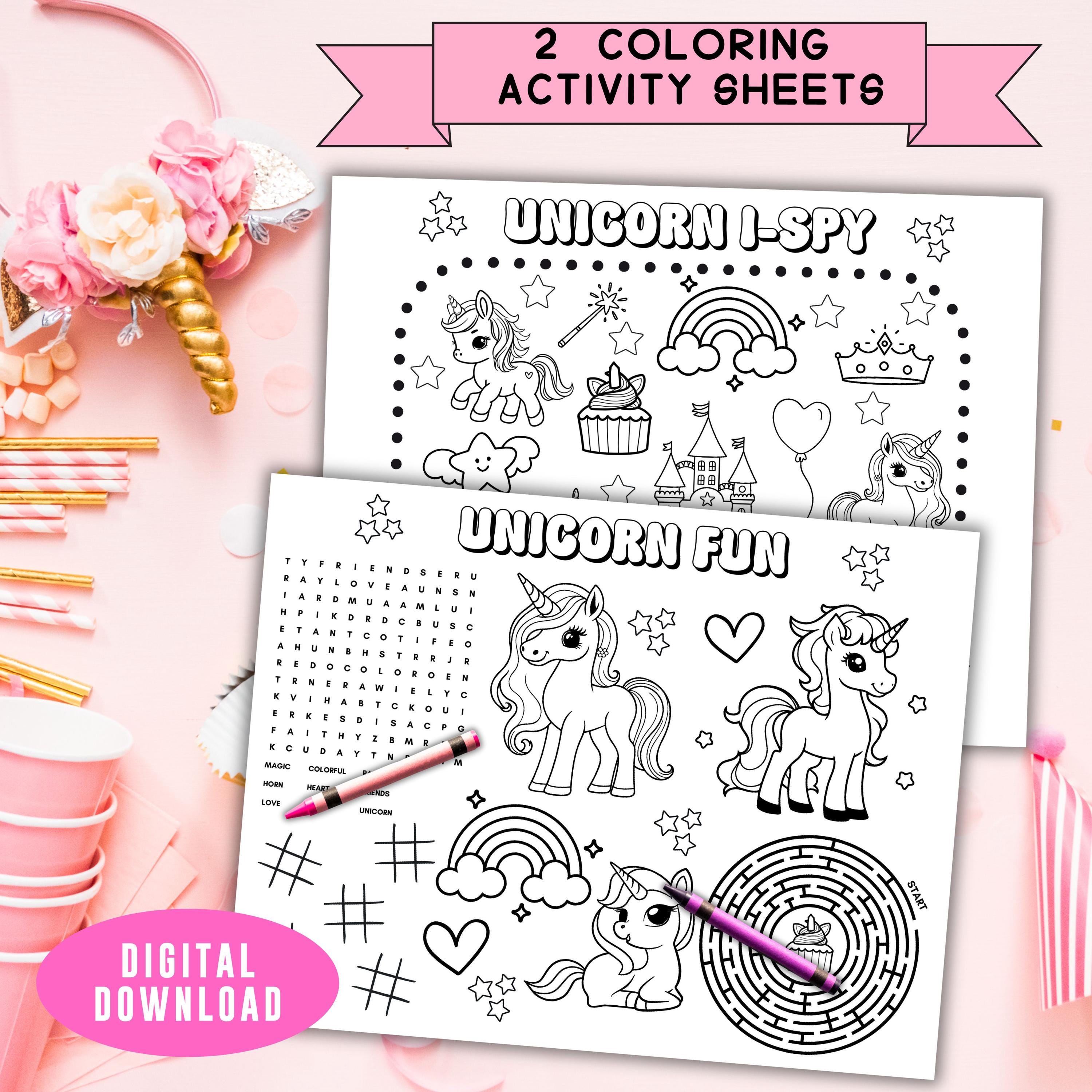 Unicorn Coloring Pages, Girl Birthday Activity Sheet, Kid Party Favor ...